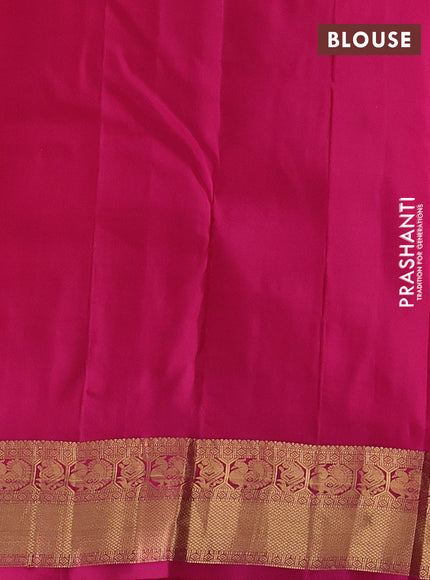 Kanchipuram silk saree dual shade of pinkish orange and pink with allover zari checks & buttas and rich zari woven border