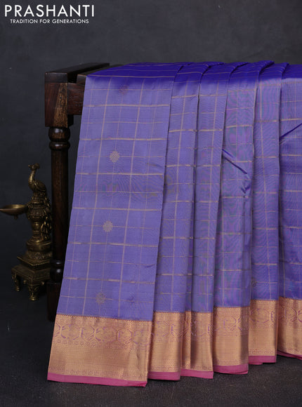 Kanchipuram silk saree lavender and pink with allover zari checks & buttas and rich zari woven border