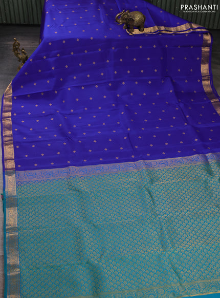 Kanchipuram silk saree royal blue and teal green with allover zari woven buttas and zari woven border