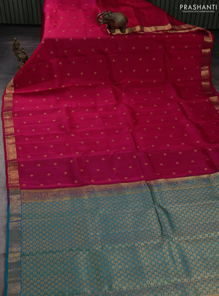 Kanchipuram silk saree pink and teal green with allover zari woven buttas and zari woven border