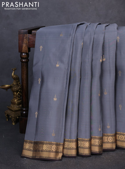 Kanchipuram silk saree grey and coffee brown with allover zari woven buttas and zari woven border