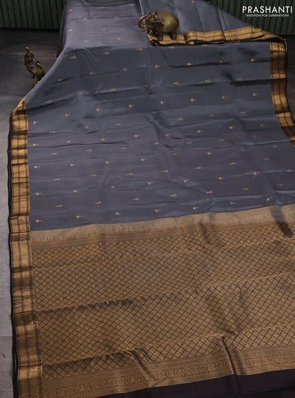 Kanchipuram silk saree grey and coffee brown with allover zari woven buttas and zari woven border