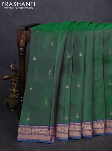 Kanchipuram silk saree green and peacock blue with allover zari woven buttas and zari woven border