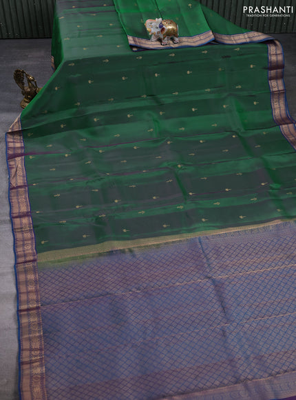 Kanchipuram silk saree green and peacock blue with allover zari woven buttas and zari woven border