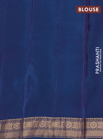 Kanchipuram silk saree green and peacock blue with allover zari woven buttas and zari woven border