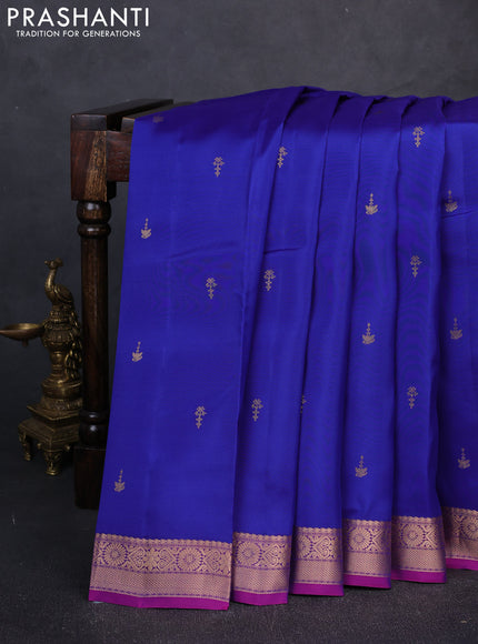 Kanchipuram silk saree royal blue and purple with allover zari woven buttas and zari woven border