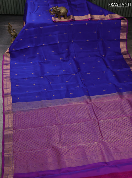 Kanchipuram silk saree royal blue and purple with allover zari woven buttas and zari woven border