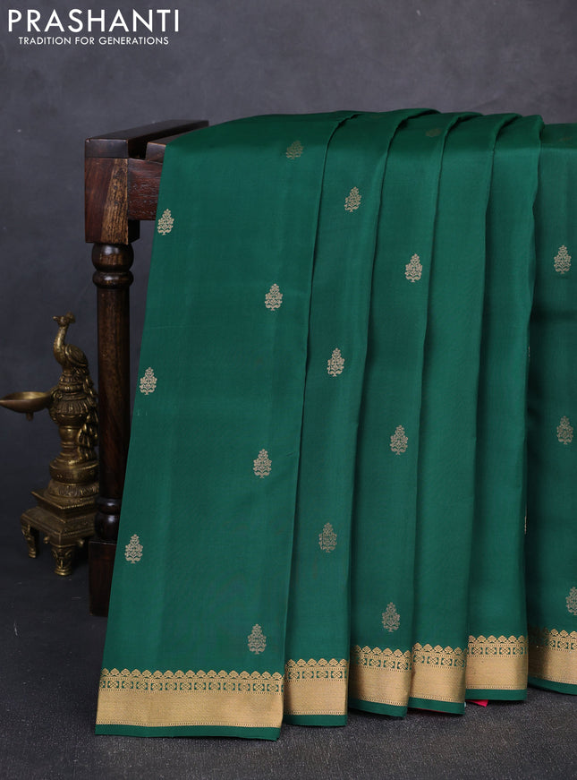 Kanchipuram silk saree green and pink with allover zari woven buttas and zari woven border