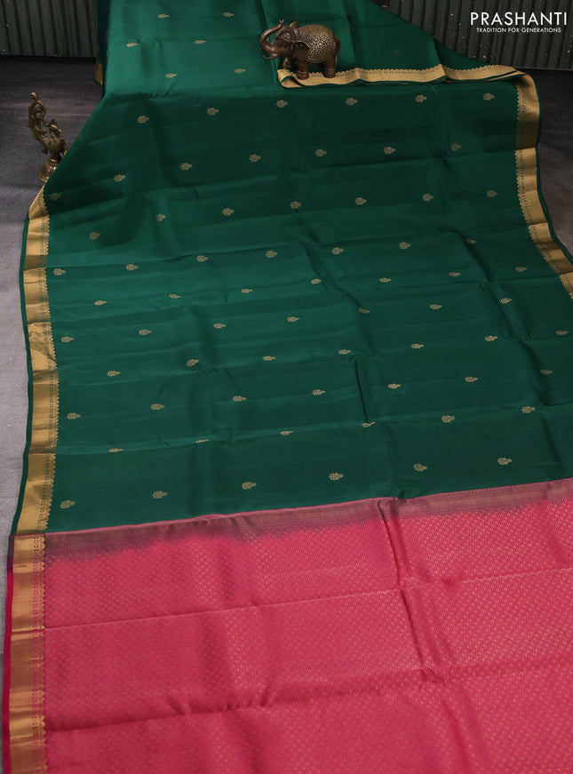 Kanchipuram silk saree green and pink with allover zari woven buttas and zari woven border