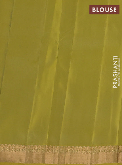 Kanchipuram silk saree pastel green and mustard green with allover zari woven buttas and zari woven border