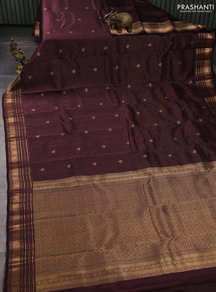 Kanchipuram silk saree coffee brown with allover zari woven stripes & buttas and zari woven border