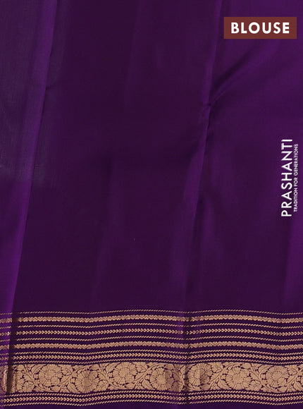 Kanchipuram silk saree pastel green and purple with allover zari woven stripes & buttas and zari woven border