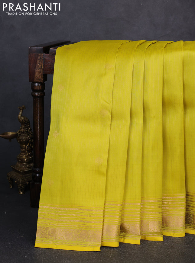 Kanchipuram silk saree lime green and violet with allover zari woven stripes & buttas and zari woven border