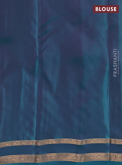 Kanchipuram silk saree deep purple and peacock green with allover zari woven stripes & buttas and zari woven border