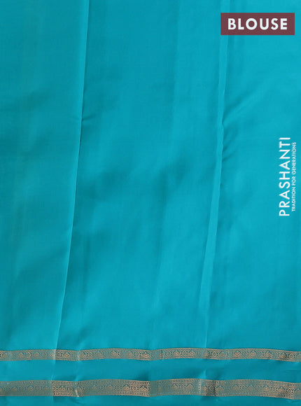Kanchipuram silk saree dual shade of teal green and teal blue with allover zari woven stripes & buttas and zari woven border