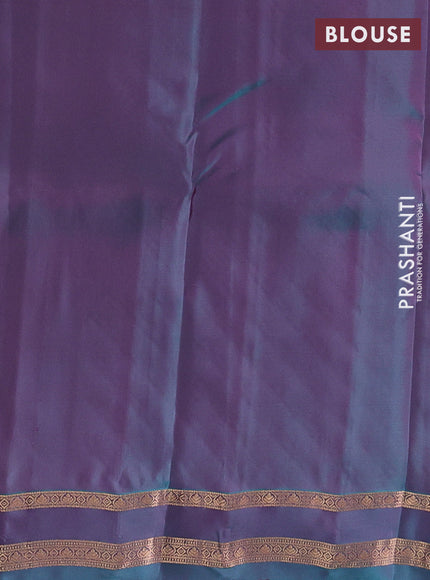 Kanchipuram silk saree pink and dual shade of pinkish green with allover zari woven stripes & buttas and zari woven border