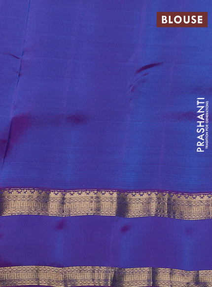 Kanchipuram silk saree cs blue and dual shade of purple with allover zari checked pattern and rettapet zari woven border