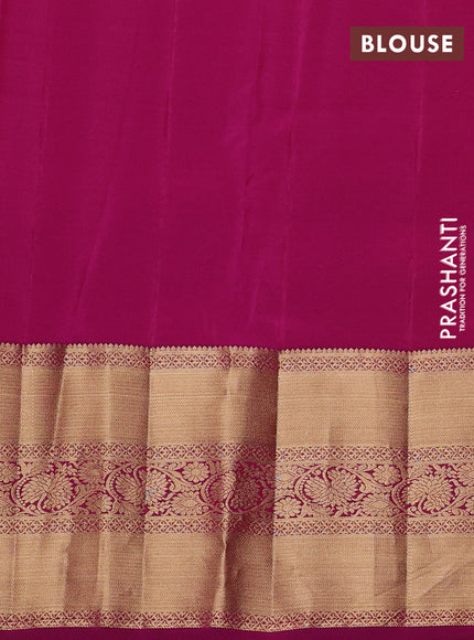 Kanchipuram silk saree sunset orange and magenta pink with allover zari woven buttas and long zari woven border