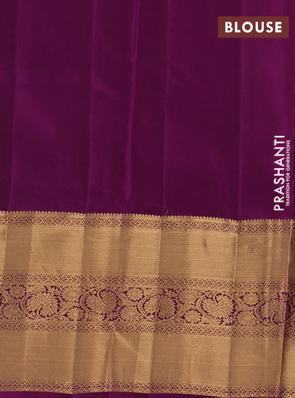 Kanchipuram silk saree peacock blue and purple with allover zari woven buttas and long rich zari woven border