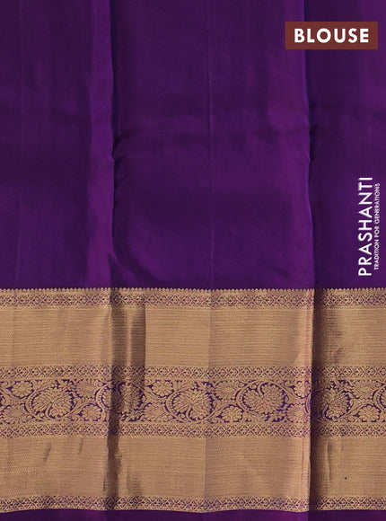 Kanchipuram silk saree mustard green and purple with allover zari woven buttas and long rich zari woven border