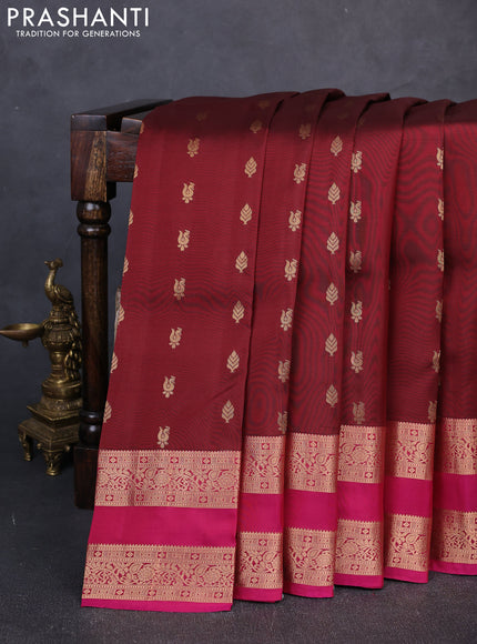 Kanchipuram silk saree deep maroon and pink with allover zari woven buttas and rettapet zari woven border