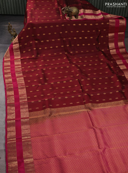 Kanchipuram silk saree deep maroon and pink with allover zari woven buttas and rettapet zari woven border