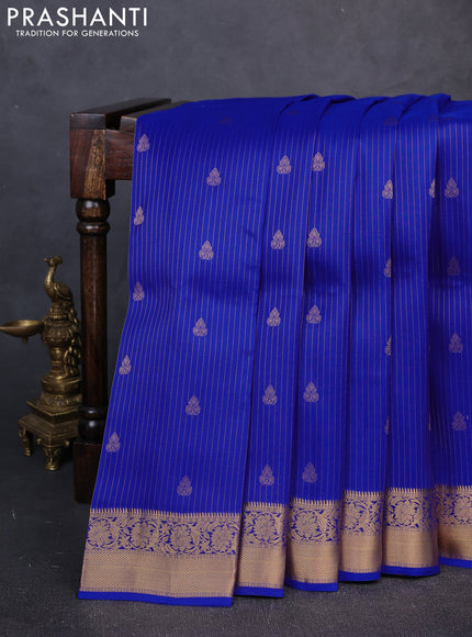 Kanchipuram silk saree royal blue and red with allover zari woven stripes & buttas and zari woven simple border