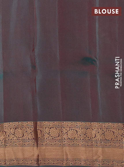 Kanchipuram silk saree maroon and dual shade of teal green with allover zari woven buttas and long zari woven border
