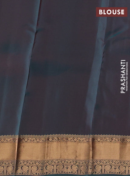 Kanchipuram silk saree deep maroon and dual shade of teal green with allover zari woven buttas and rich zari woven border