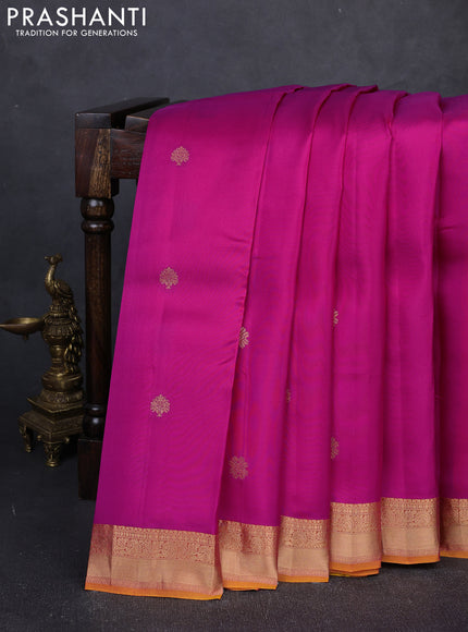 Kanchipuram silk saree pink and mustard yellow with zari woven buttas and rich zari woven border