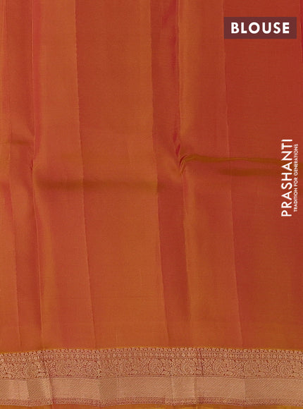 Kanchipuram silk saree pink and mustard yellow with zari woven buttas and rich zari woven border