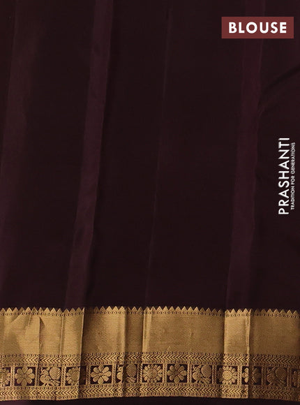 Kanchipuram silk saree mustard green and coffee brown with zari woven buttas and rich zari woven border