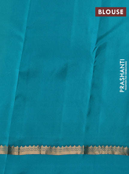Kanchipuram silk saree teal green and teal blue with allover zari woven stripes & buttas and zari woven simple border