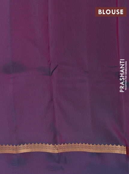 Kanchipuram silk saree red and dual shade of pinkish green with allover zari woven stripes & buttas and zari woven simple border