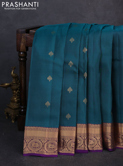 Kanchipuram silk saree peacock green and purple with zari woven buttas and zari woven border