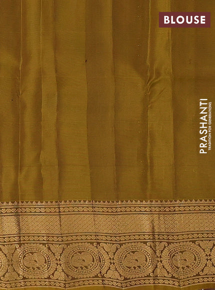 Kanchipuram silk saree coffee brown and mustard green with zari woven buttas and zari woven border