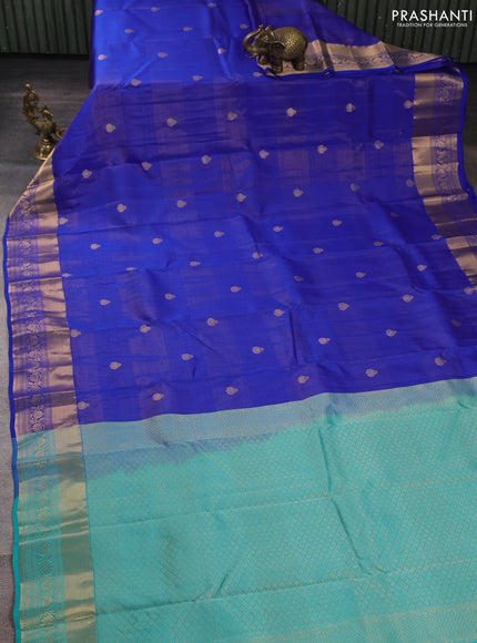 Kanchipuram silk saree royal blue with allover vairosi pattern & zari buttas and rich zari woven border