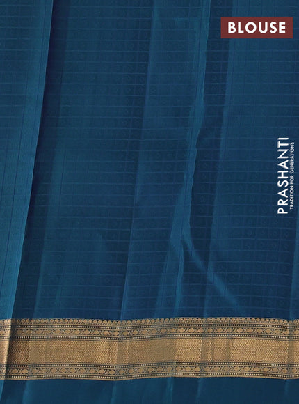 Kanchipuram silk saree royal blue and peacock green with allover zari woven thousand buttas and zari woven simple border