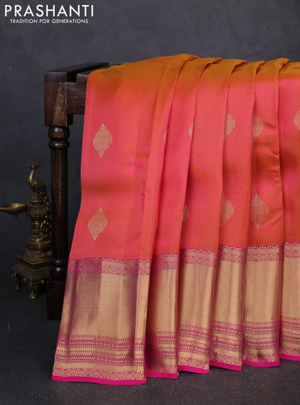 Kanchipuram silk saree sunset orange and pink with zari woven buttas and long rich zari woven border
