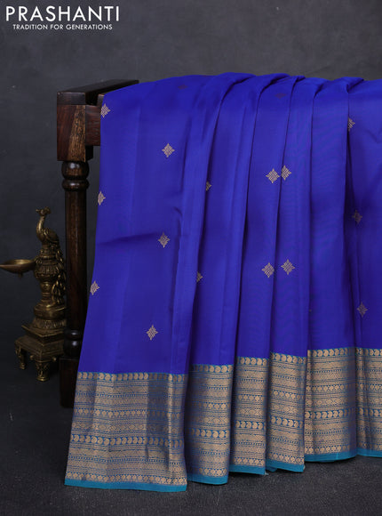Kanchipuram silk saree royal blue and peacock blue with zari woven buttas and long zari woven border