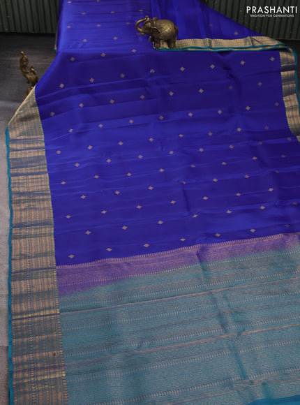 Kanchipuram silk saree royal blue and peacock blue with zari woven buttas and long zari woven border