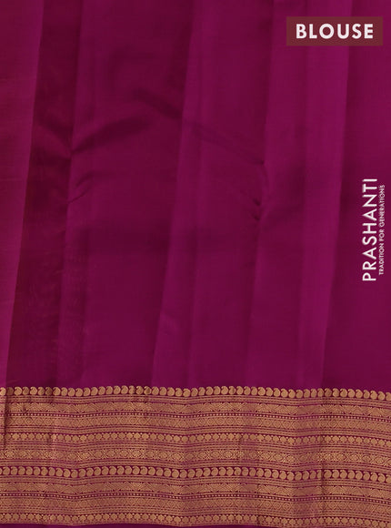 Kanchipuram silk saree yellow and purple with zari woven buttas and long zari woven border