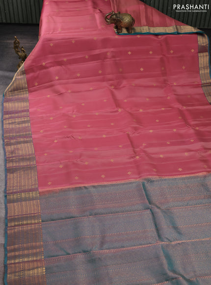 Kanchipuram silk saree mauve pink and peacock green with zari woven buttas and long zari woven border
