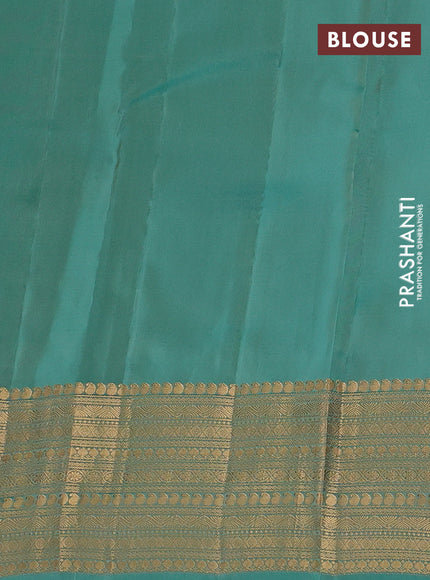 Kanchipuram silk saree pastel green and teal green with zari woven buttas and long zari woven border
