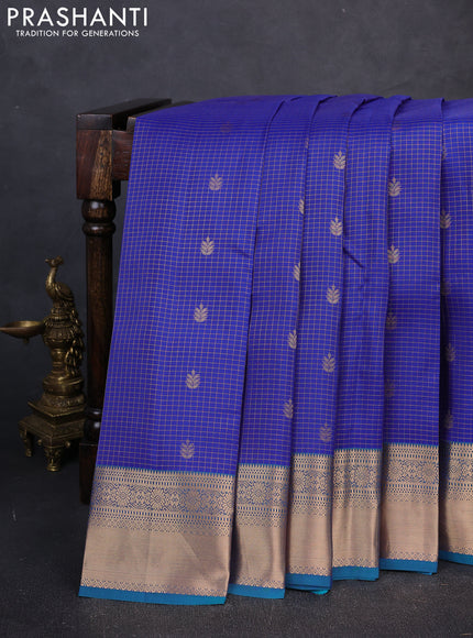 Kanchipuram silk saree royal blue and peacock green with allover zari checks & buttas and rich zari woven border