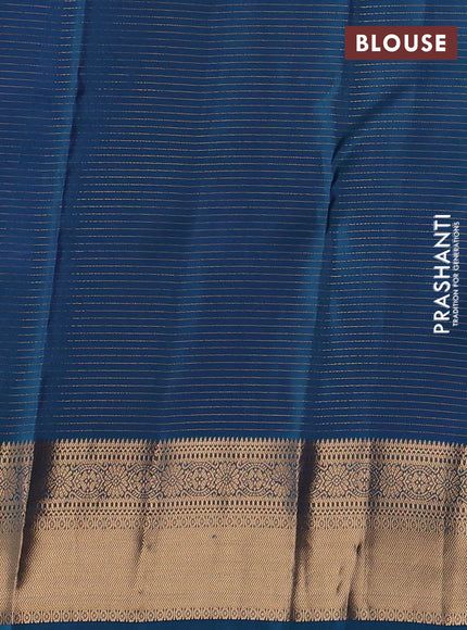 Kanchipuram silk saree royal blue and peacock green with allover zari checks & buttas and rich zari woven border