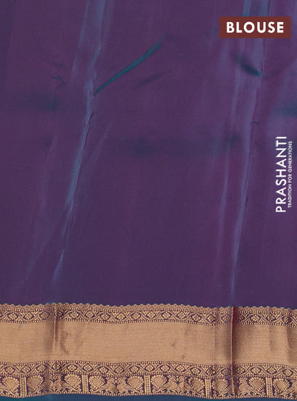 Kanchipuram silk saree pink and peacock green with allover zari stripes & buttas and rich zari woven border