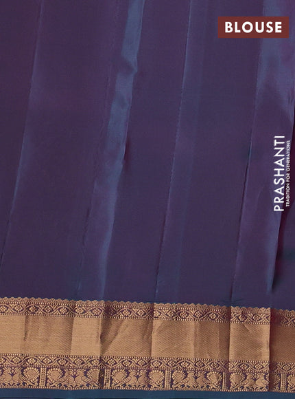 Kanchipuram silk saree red and peacock green with allover zari stripes & buttas and rich zari woven border