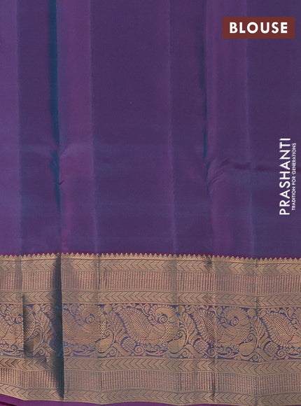 Kanchipuram silk saree teal blue and dual shade of purple with peacock zari woven buttas and long zari woven border