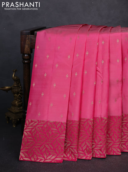 Kanchipuram silk saree pink with allover zari woven buttas and zari woven border